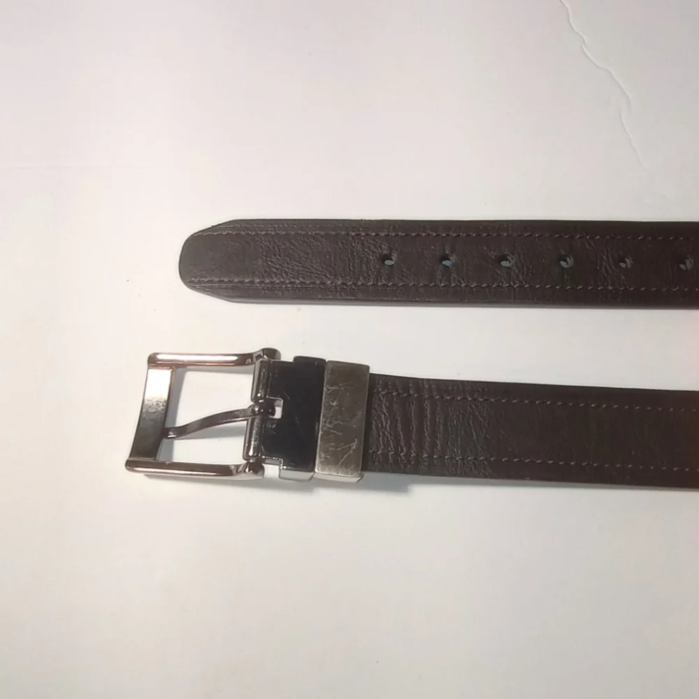 Reversible Black/Brown Vegan Leather Silver Buckle Ton Men's Belt Small 22